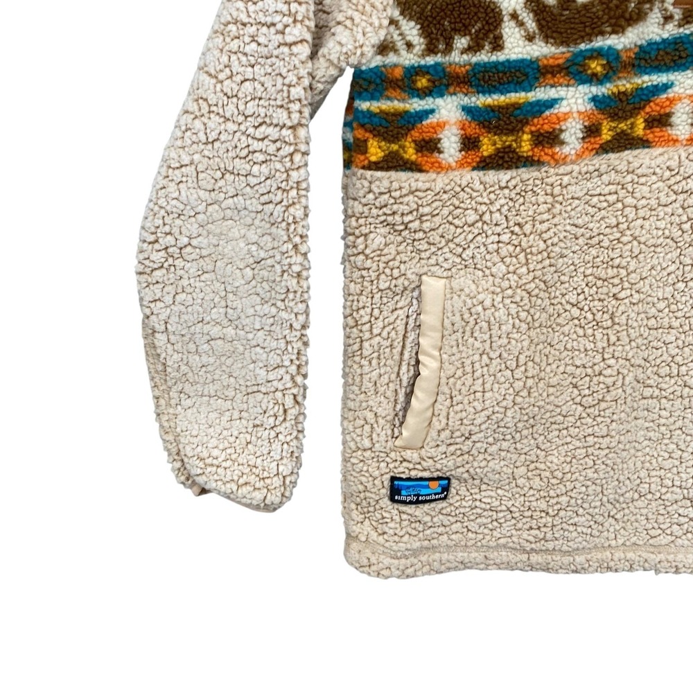 Simply Southern Fuzzy Bear Southwestern Print Quarter Zip Pullover Women's S - Picture 7 of 11